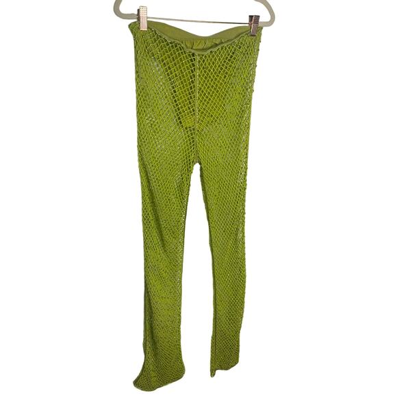 Revolve Sample Embellished Crochet Knit Beaded Pants Bootcut Leg Green Small - Picture 4 of 7
